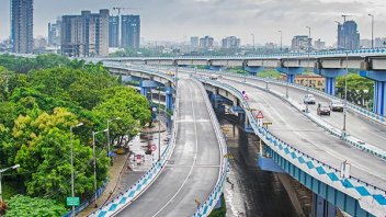 View of flyovers from top inside a smart city