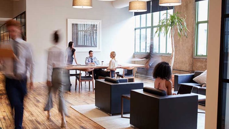 People inside the JLL office building